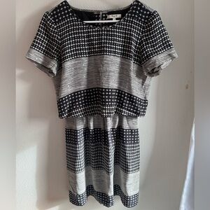 Madewell Silk Black and White Geometric Midi Dress